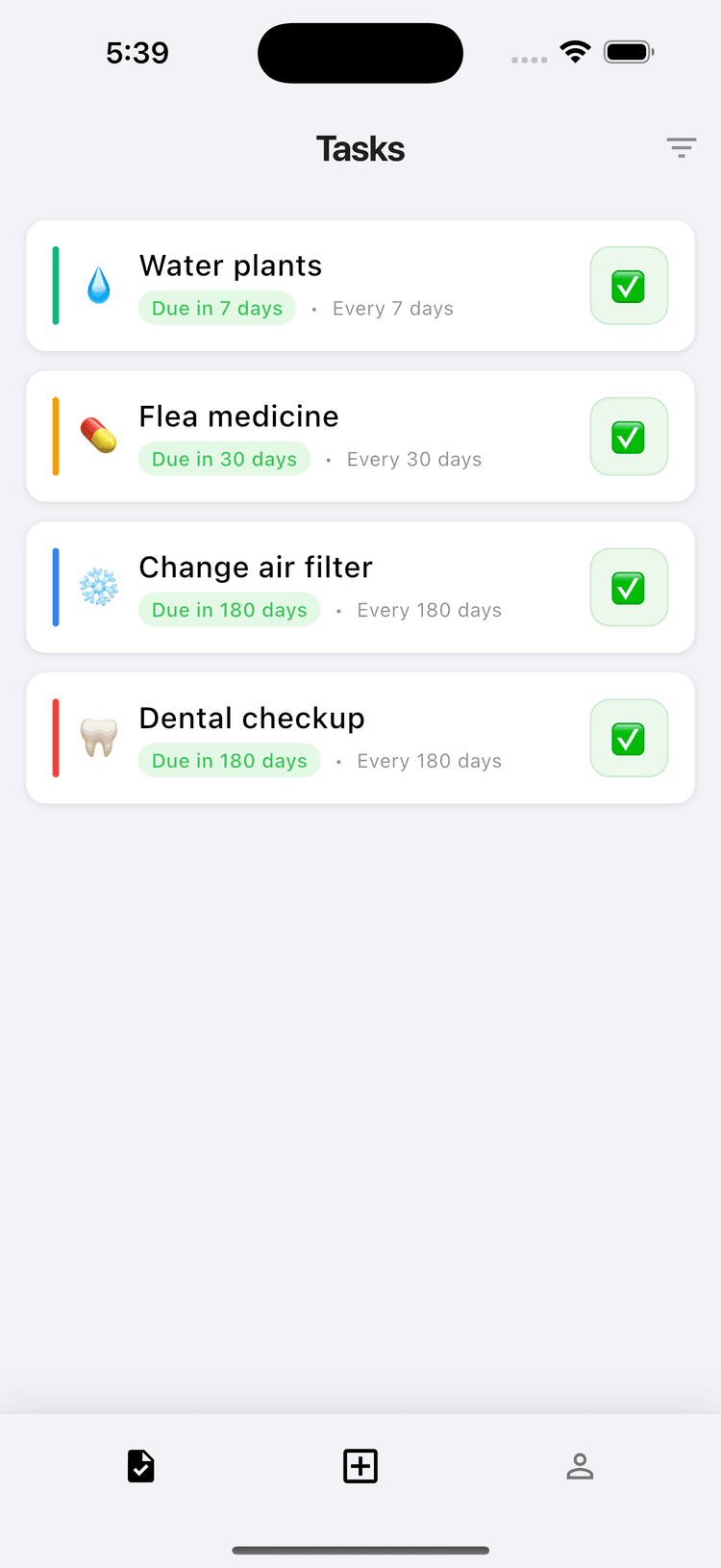 Recurro App Screenshot showing task list