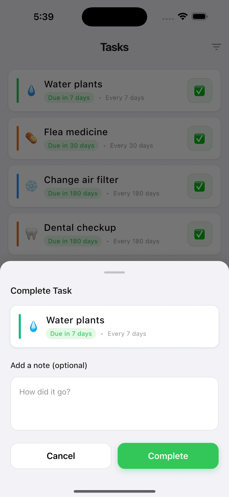 Recurro App Screenshot showing task details